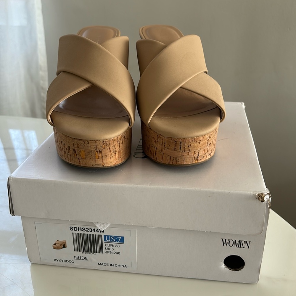 nude platform slip on sandals no back